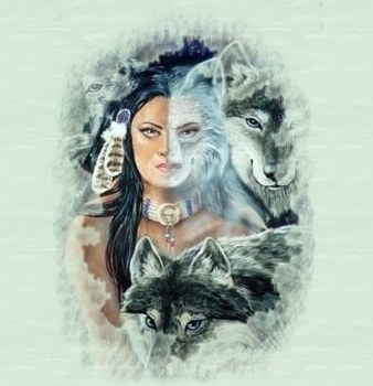 Femme indienne et ses loups